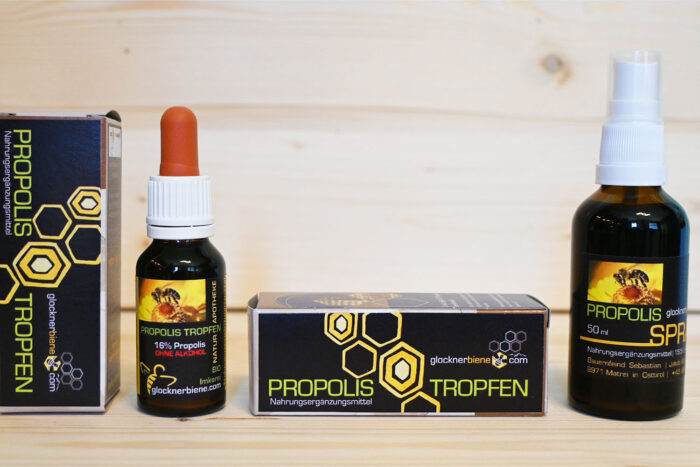 Propolis aus dem Nationalpark Hohe Tauern. Wahlweise Tropfen oder Spray. Auch alkoholfrei.