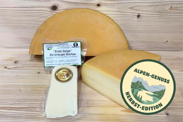 Herbst-Edition Erste Geige Deferegger Bierkäse mit Bier der Geigenseer Brauerei
