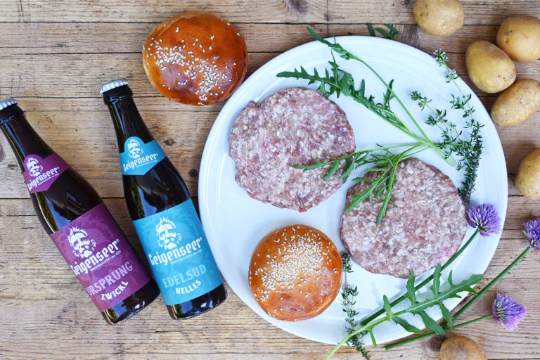 Milchkalb-Burger mit Geigenseer Bier