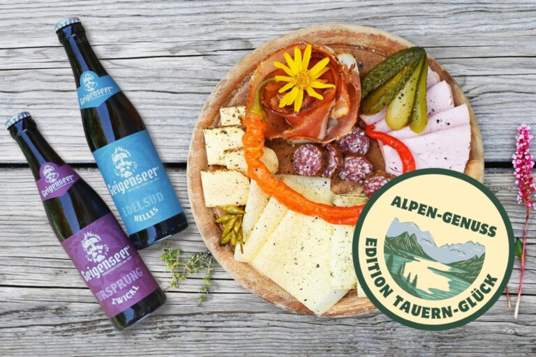Seespitzhütte Brettljause mit Geigenseer Bierspezialitäten