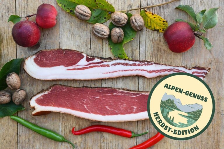 Herbst-Edition Alpen-Jause mit 2 Sorten Speck, Walnüssen, Äpfel und Jausengemüse